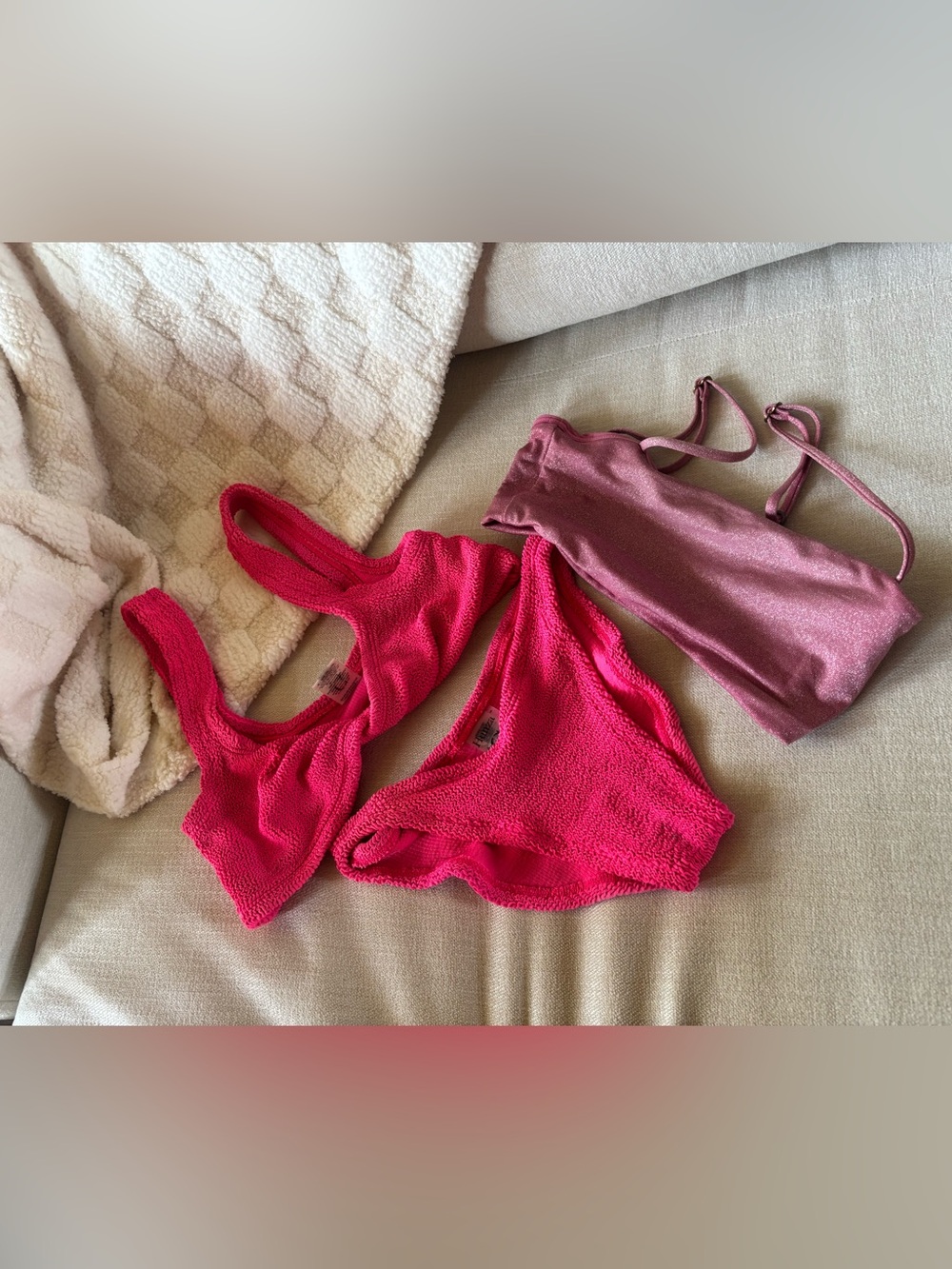 Hunza G Bright Pink Bikini (O/S) & additional Barbie pink glitter bikini top-XS
